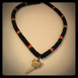 Authentic shark tooth rasta necklace